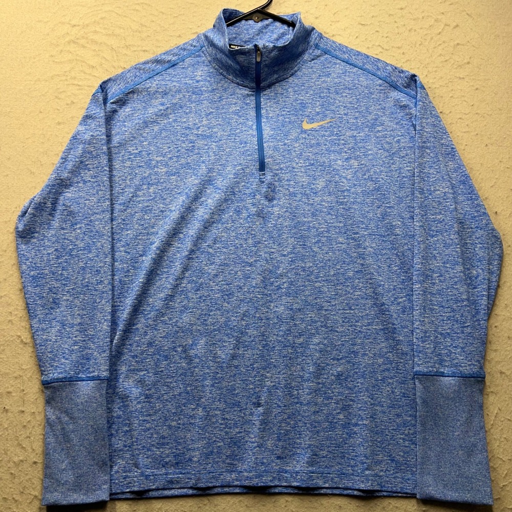 Nike Running Dri-FIT 1/4 Zip Pullover Mens Large Blue Heather Athletic Shirt